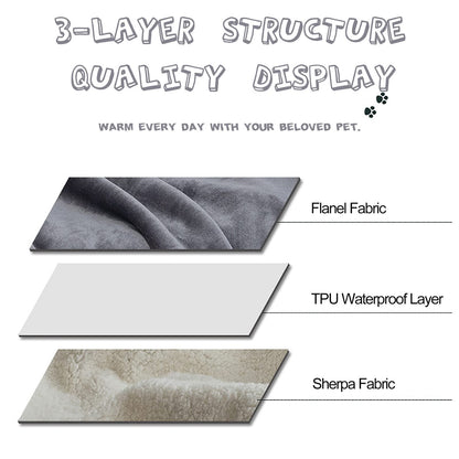 PFIMIGH Waterproof Dog Blanket, 3-layer Flannel and Sherpa Pet Throw, Reversible Protector Cover for Bed Couch Sofa, Grey, 127x152cm