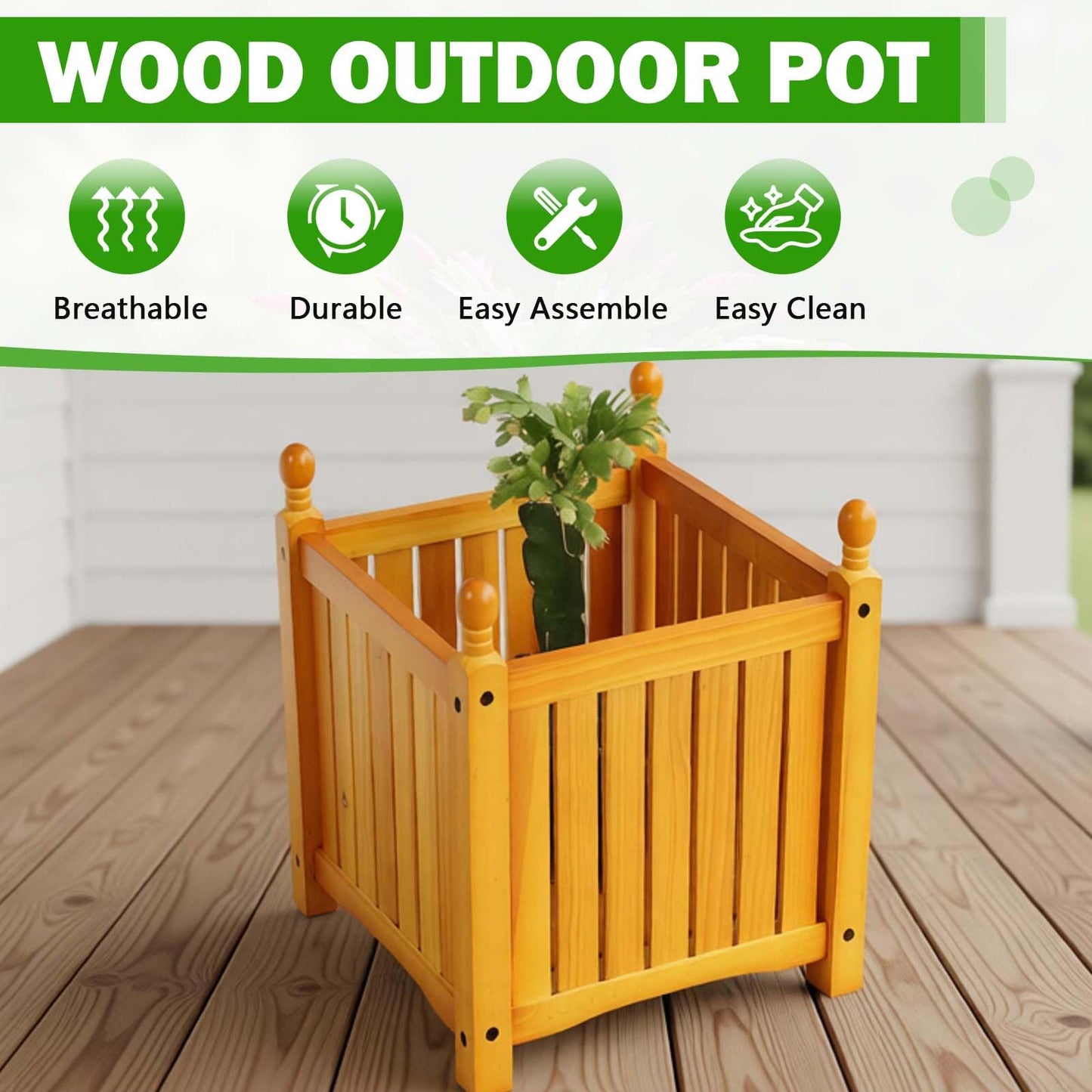 Ningering Square Wood Planter Boxes for Outdoor Plants, Elevated Planter Porch and Patio, for Flower Herb Vegetable Fruit, Plant Container for Grass Lawn Patio Backyard (Teak)