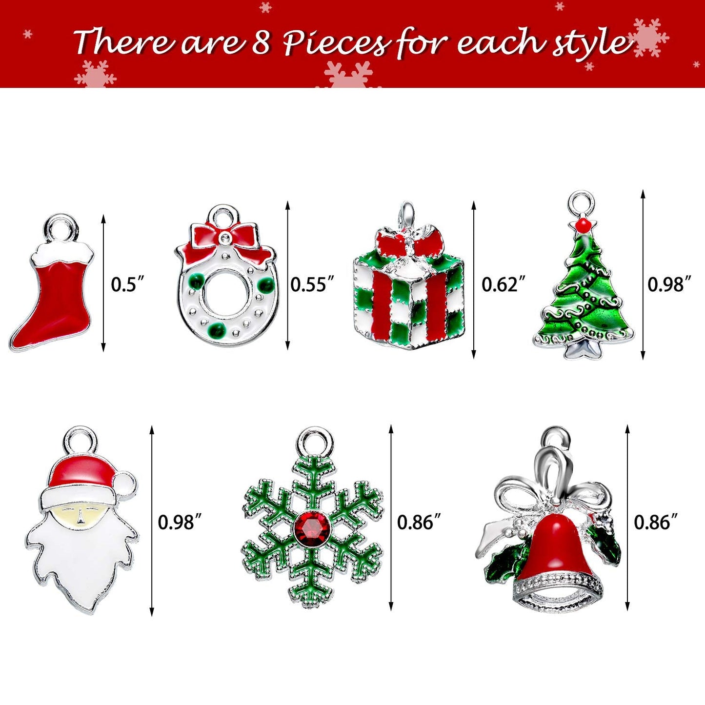 Hicarer 56 Pieces Christmas Charms Pendants Christmas Tree Snowflake Bell Garland Santa Sock Gift Box Pendants for Necklace Bracelet Keychain Jewelry Making DIY Crafts