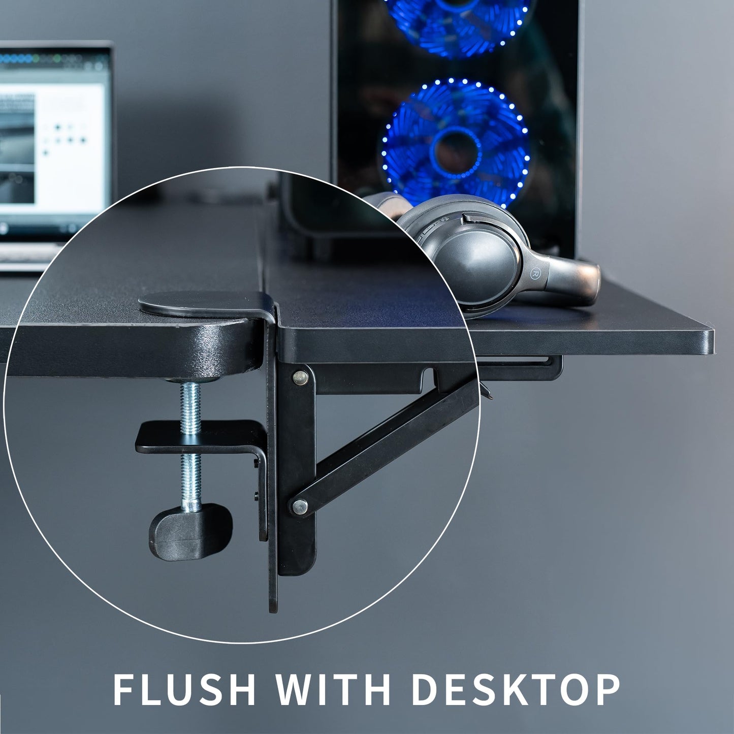VIVO Clamp-on 6 x 9 inch (11 Including Clamps) Desk Extender, Wrist Support, Armrest Tray, Table Mount for Sit Stand Desks, Black, DESK-EXT09
