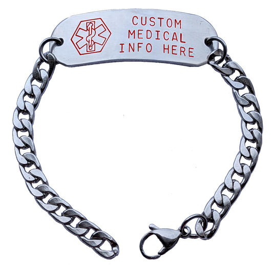 Personalized Medical Alert Bracelet, Customizable on both sides, multiple sizes, Adjustable, Stainless steel