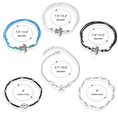 Suyi Beach Turtle Anklet Boho Handmade Adjustable Anklet Layered Rope Anklet Foot Chain for Women Set 6