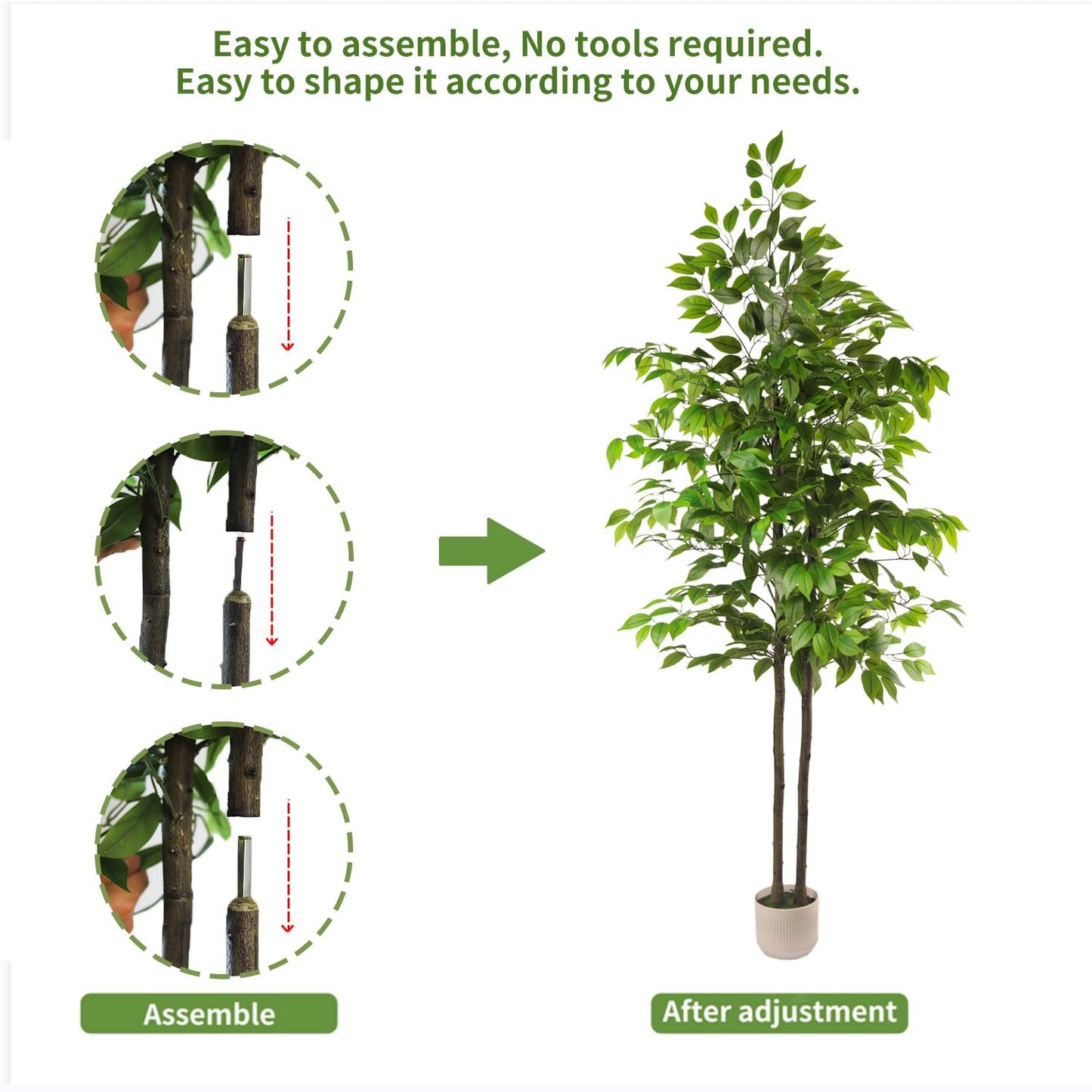 Artificial Ficus Tree 6FT Tall, Artificial Plants Indoor with White Planter Faux Ficus Tree Realistic Faux Silk Plant for Home Office Living Room, Porch, Garden Decor