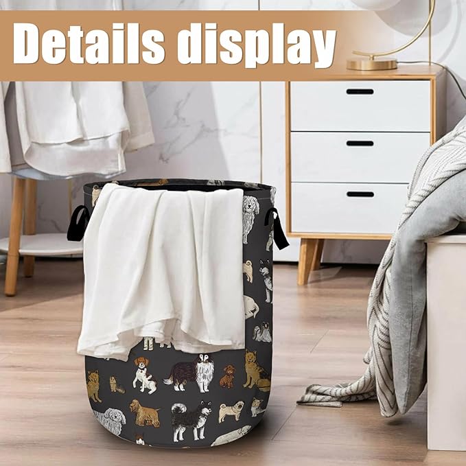 Cute Dogs Laundry Basket, Foldable Dog Lover Laundry Hamper Tote Bag Dirty