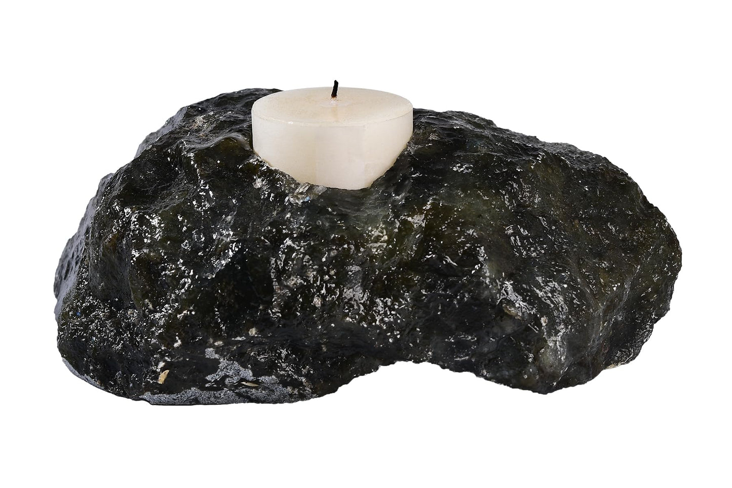 AMOYSTONE Natural Labradorite Tealight Candle Holder Healing Stone Candlestick Natural Healing Crystal Air Plant Holder 2.5-3.5 Lbs