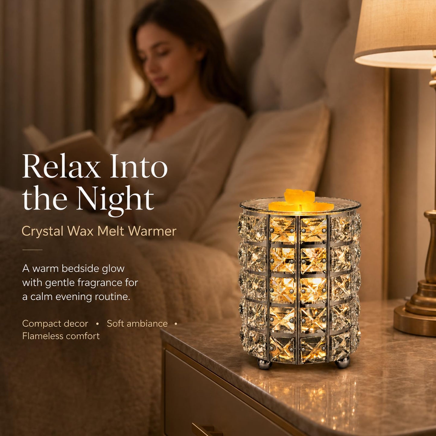 Wrought Iron Crystal Wax Melt Warmer Electric Oil Burner Wax Melt For Home, Kitchen, Living Room, Bedroom, SPA(Silver)