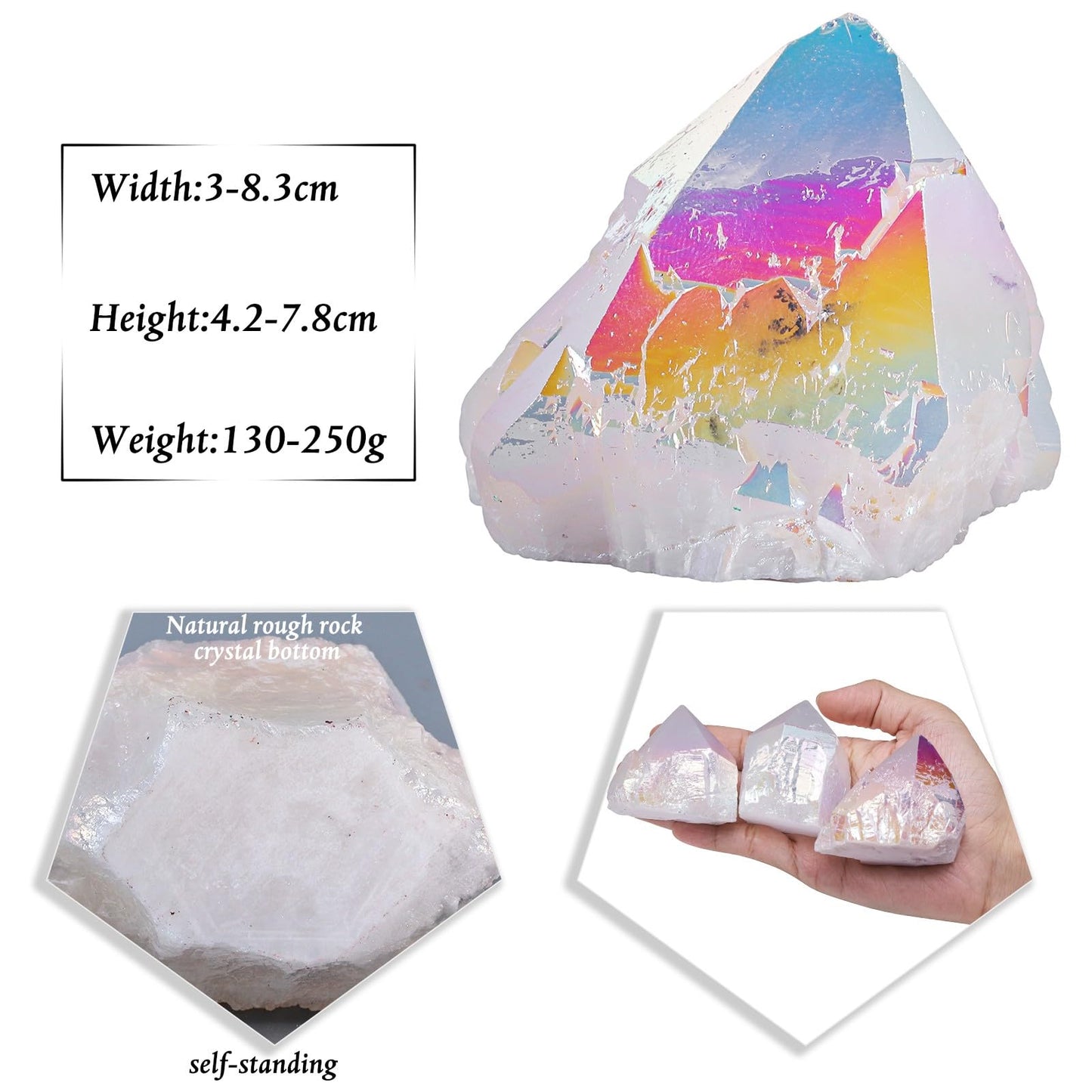 Sportmusies Titanium Coated Rock Crystal Cluster Mineral Specimen Home Decoration, Irregular-Shaped Reiki Healing Stone for Spiritual Yoga Meditation, Angel Aura