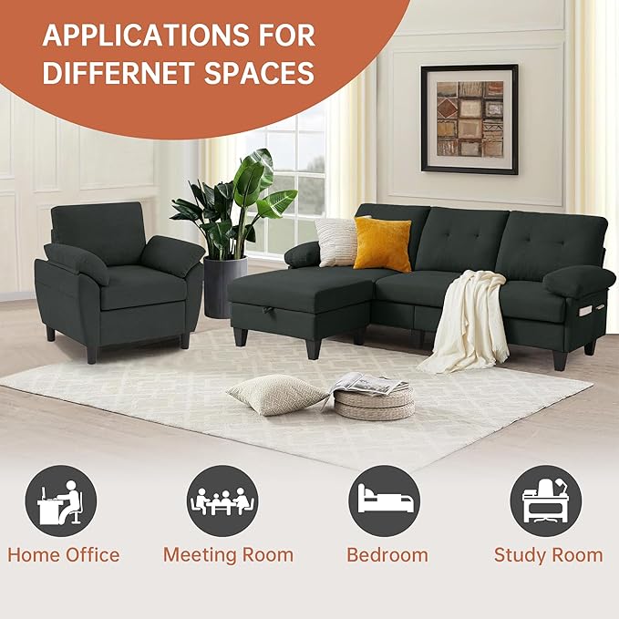 2 Piece Sectional Sofa Set, 3 Seat L Shaped Couches