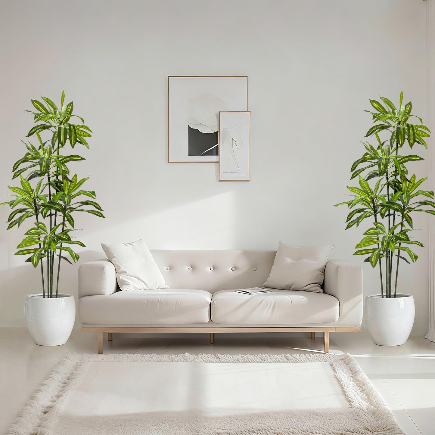 Giegxin 2 Pack 6 FT Artificial Dracaena Tree, Indoor Fake Tree with Black Stable Planter, Natural Wood Trunk & Lifelike Leaves Dracaena Plants for Home Living Room Porch Office Housewarming Gift