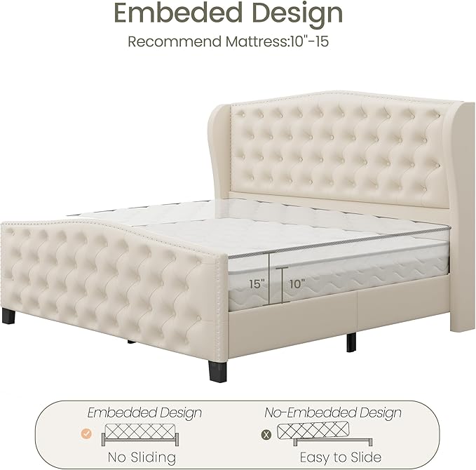 LARMACE Queen Size Bed Frame Velvet Upholstered Platform Bed