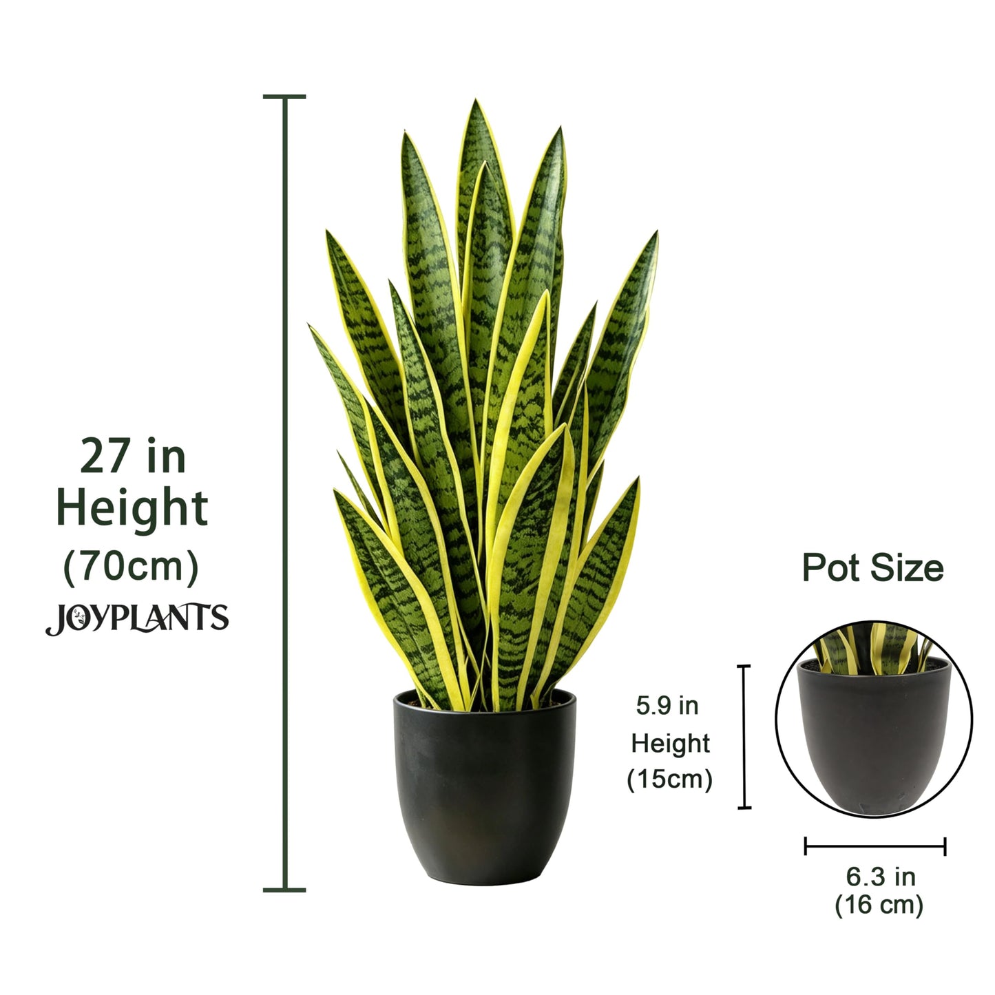 Joyplants Fake Snake Plant, 27" Fake Potted Plants with Black Pot Realistic Artificial for Home Decor, Low Maintenance No Watering Needed Faux Plants for Desk Corner Office & Pet Areas(yellow-27in)
