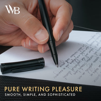 Wordsworth and Black Rollerball Pen - Luxury Pen - All Black Lacquer Finish, Ink Refill, Refillable Gift for Men & Women, Professional Writing, Nice and Fancy Pens and for Work