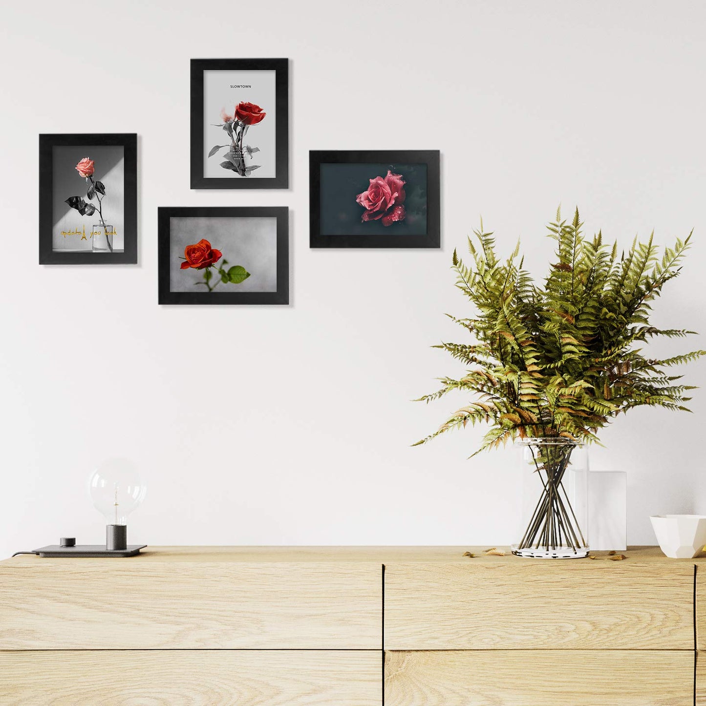 Egofine 6x4 Photo Frames,100% Solid Wood Frames with Acrylic Glass Set of 4,Matted for 3.5x5/4x6 inch Picture,6x4 Picture Frames for Tabletop and Wall Mounting,10x15 cm Small frames for Printing,Black