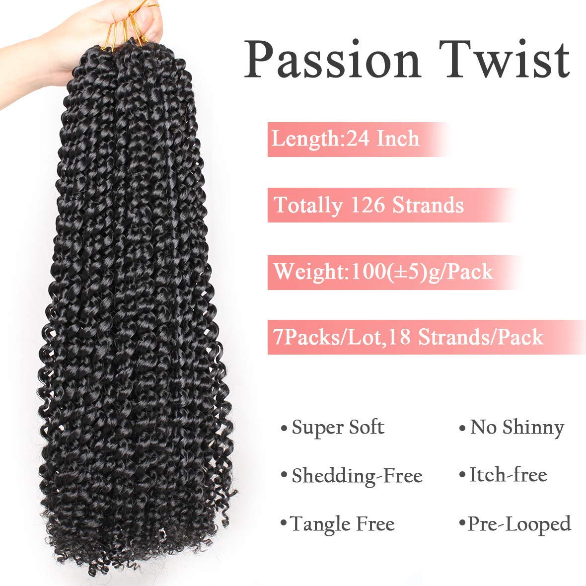 Leeven 7 Packs Water Wave Braiding Hair for Butterfly Faux Locs 24 Inch Long Water Wave Crochet Hair Hot Water Setting Passion Twists Braiding Hair Bohemian Braids Hair 1B#