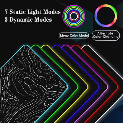 UJoowalk RGB Gaming Mouse Pad, Topographic Large, LED XL Keyboard and Mouse Pad, Desk Mat, 31.5 x 11.8 in, Black Minimalist Line Desk Pad