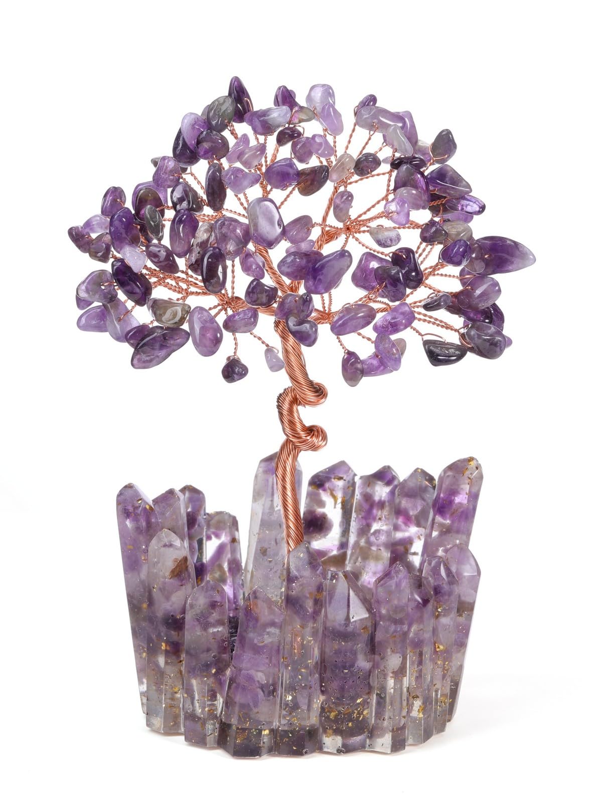 Jovivi Natural Amethyst Crystal Tree Wire Wrapped Chipped Gemstone with Resin Crystal Base,Feng Shui Bonsai Money Tree Handmade Spiritual Healing Crystals Decor Home Ornament