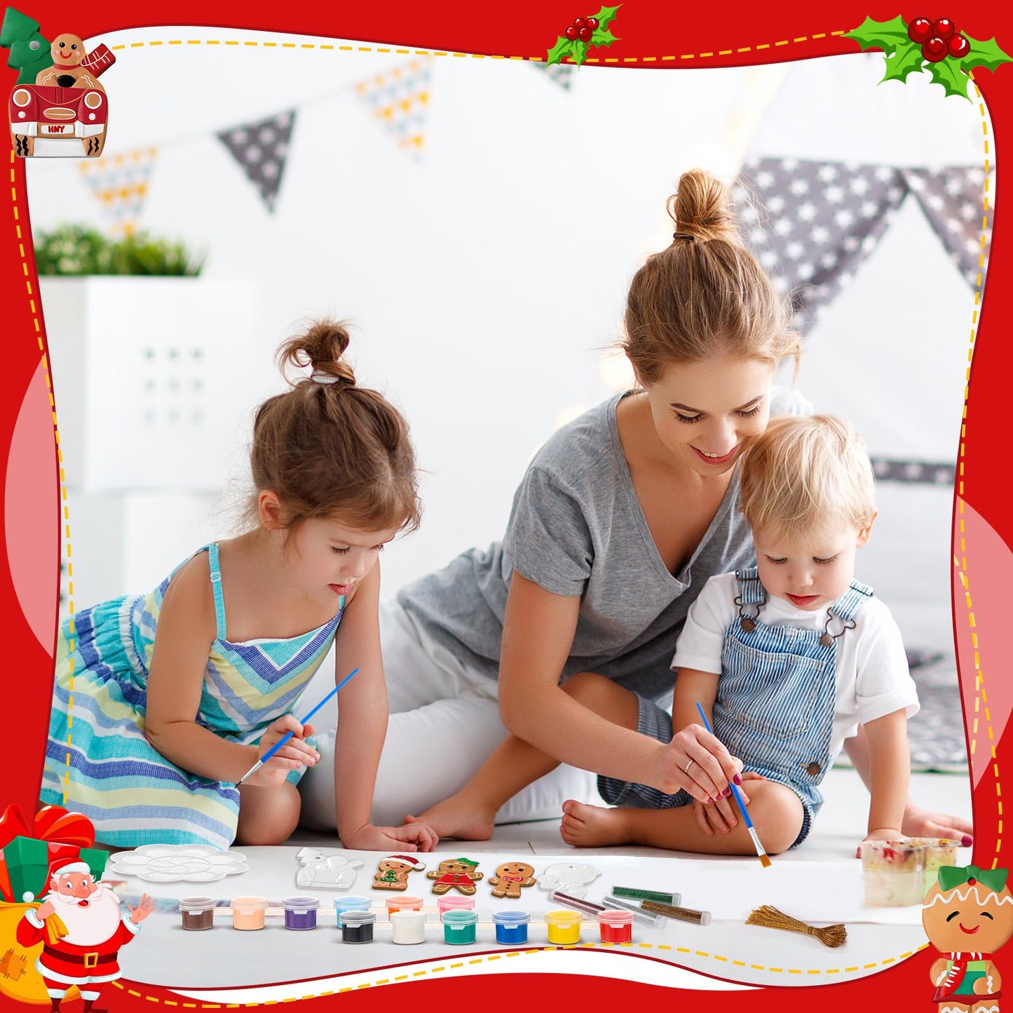 TecUnite 28 Pcs Ceramic to Paint Christmas Ornament Crafts Adults Unpainted DIY Ceramic Figurines Decorate and Paint Your Own Ornaments Kits DIY Craft Xmas Holiday Activities(Gingerbread Man)