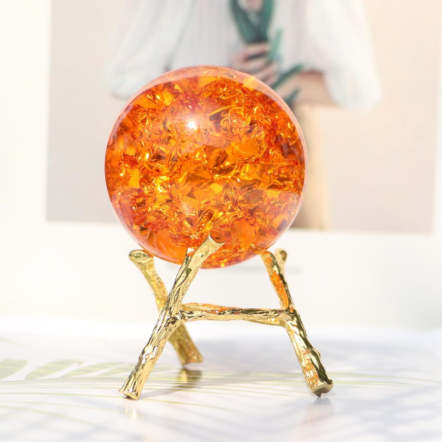 50mm Crystal Ice Cracked Balls with Metal Branches Base Paperweight K9 Glass Decorative Ball Decor for Home Table Room Office Wedding Ornaments