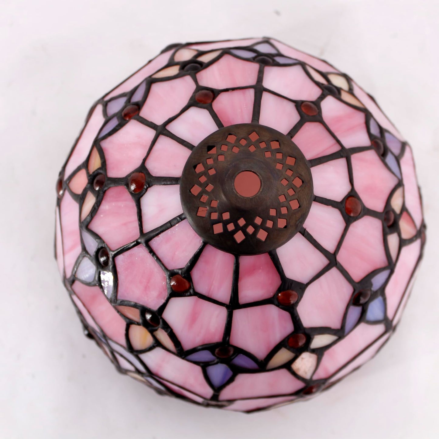 WERFACTORY Small Tiffany Lamp Desk Pink Stained Glass Baroque Mushroom Table Lamp Bronze Mini Accent Lamp W8H11 Inch S003P Series