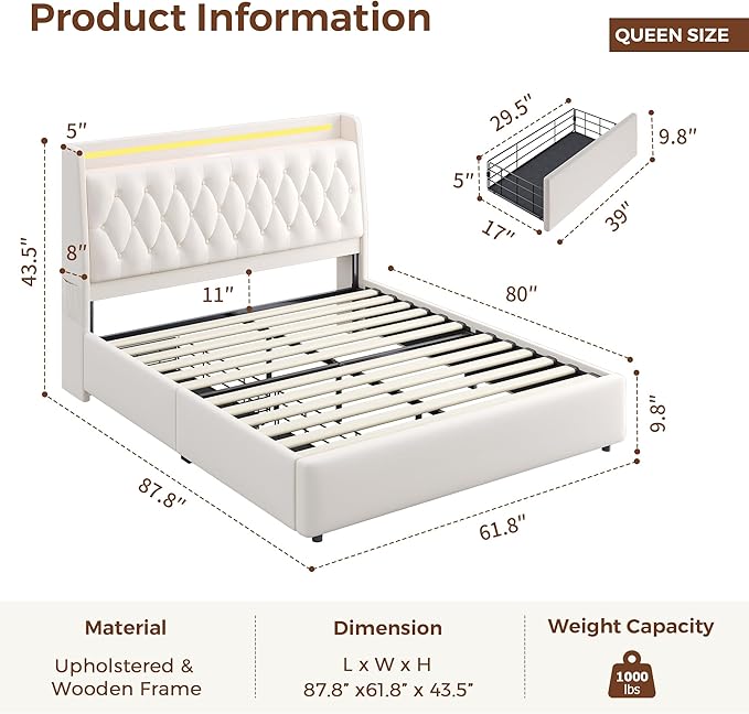 Queen LED Velvet Bed Frame