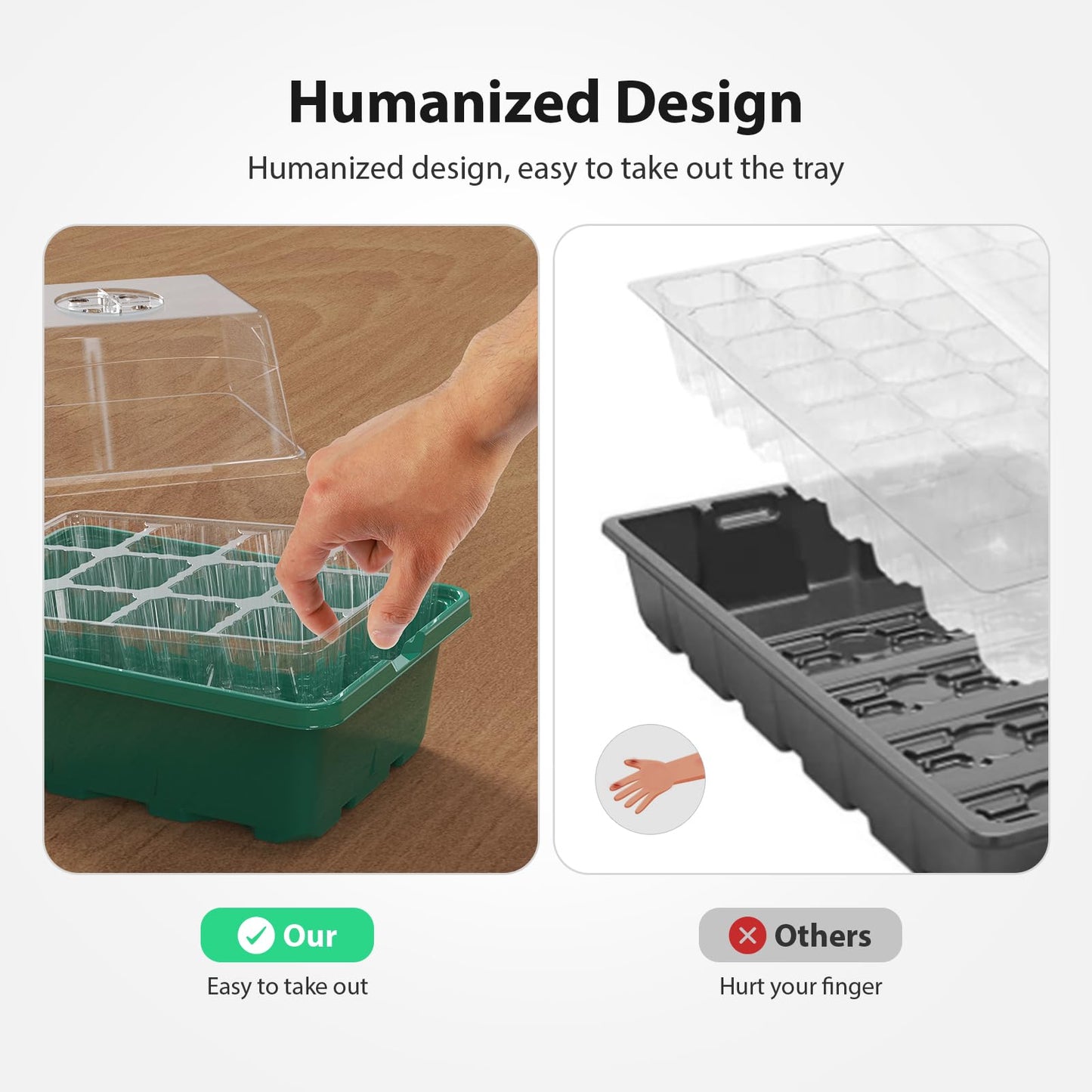 POROLIR Seed Starter Tray, 10PCS Seed Starter Kit, Seedling Starter Trays with Heightened Lids for Seed Staring, Indoor Gardening Plant Germination Trays (12 Cells per Tray) Green