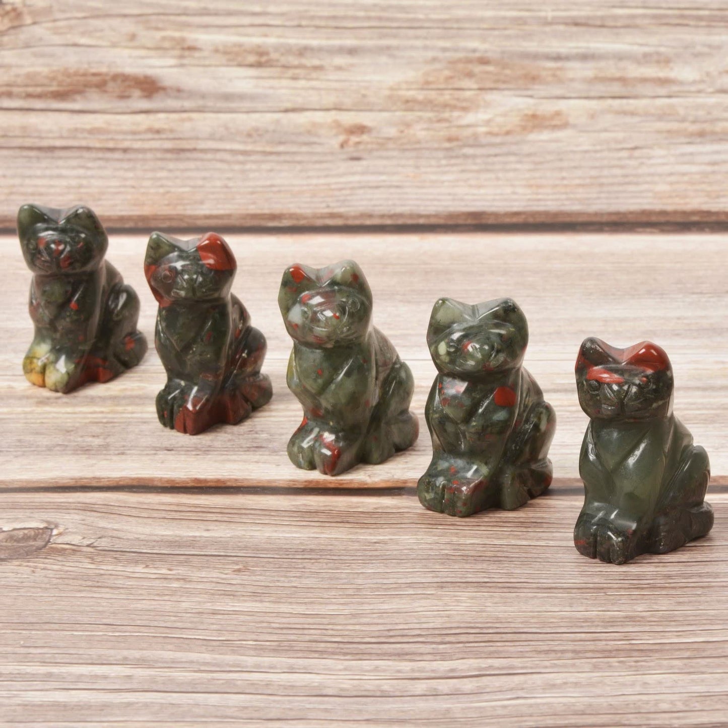 Justinstones African Bloodstone Cat Guardian Statue Home Decor Reiki Chakra Healing Crystal Desk Gemstone Decoration Stone Crafts Gemstone Collectible Gift 2 inch