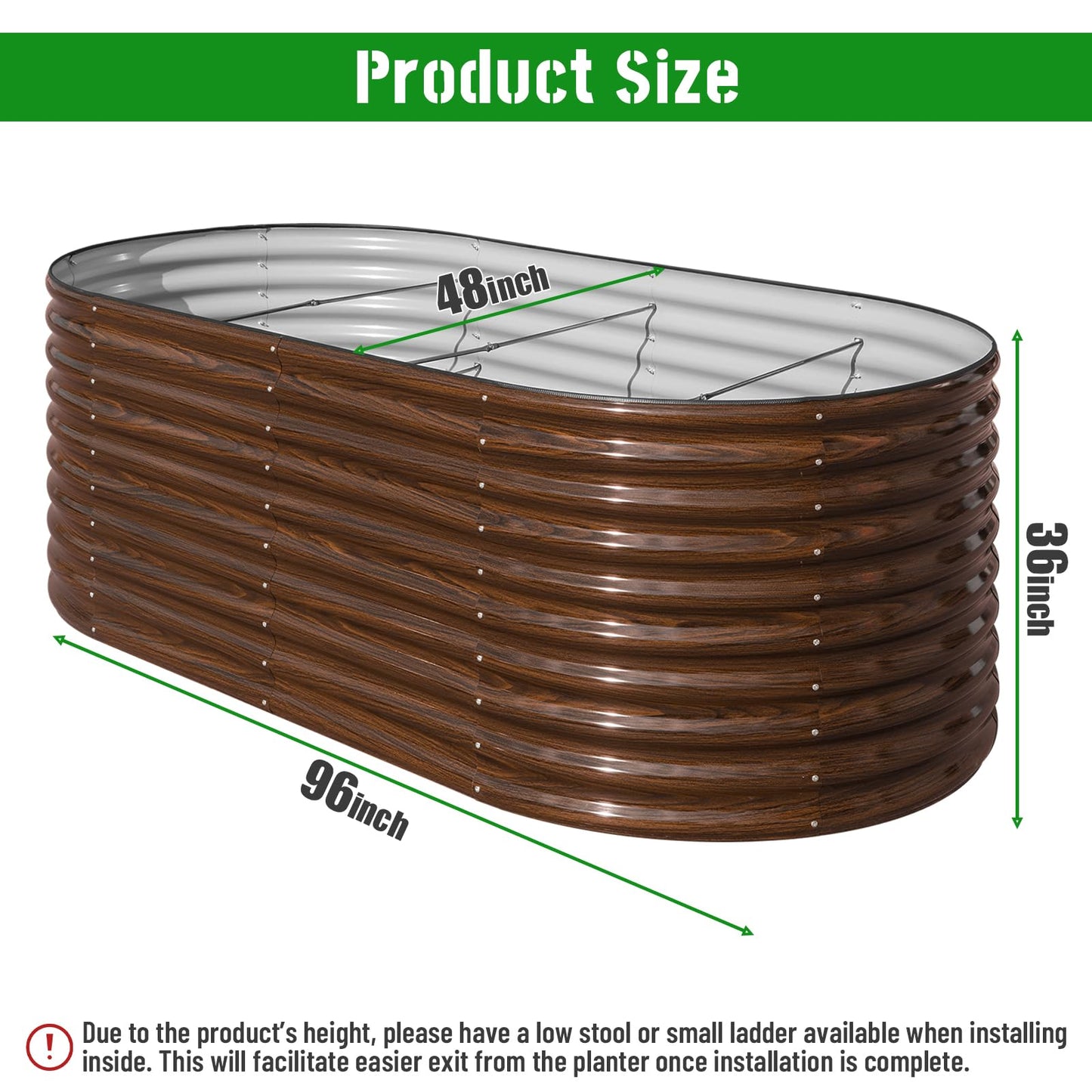 SungNiture 36 Inch Tall Raised Garden Bed 8x4x3 ft Oval Elevated Planter Box for Vegetables, Herbs, Flowers Waist-High Ergonomic Design, No Bending Needed, Galvanized Steel Construction