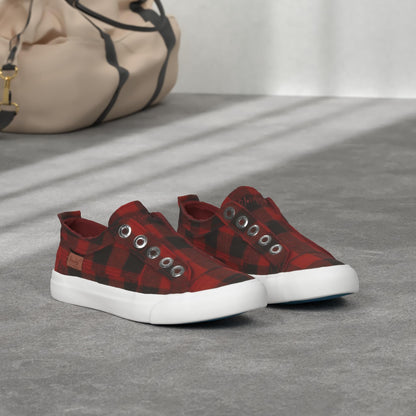 Blowfish Malibu Women's Play Slip On Sneaker, Red Buffalo Plaid
