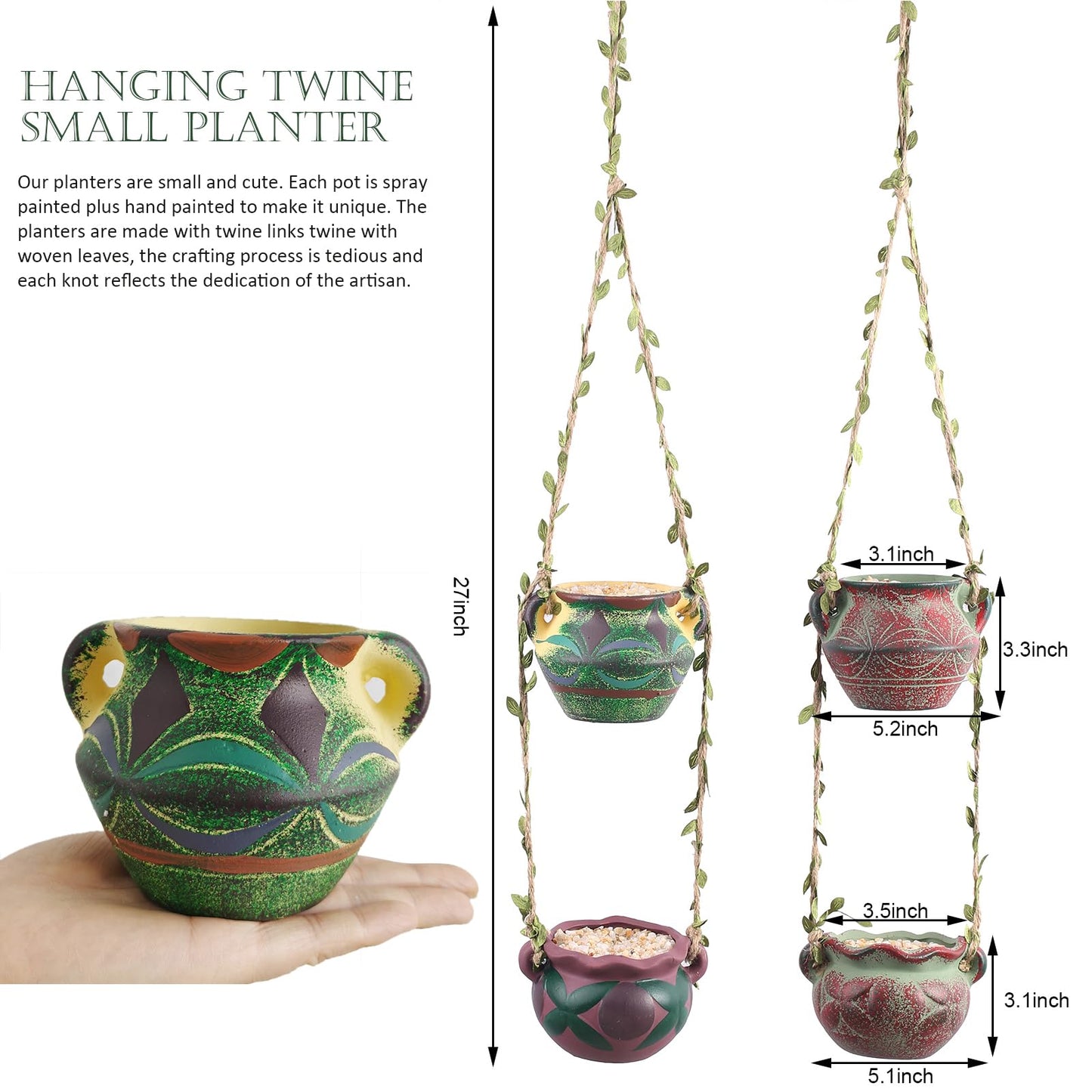 Yuccasly 4 Piece Boho Ceramic Hanging Planters with Drainage Holes – Adorable Indoor Outdoor Succulent Flower Pots, Unique Home Décor, Charming Small Planters for Plants
