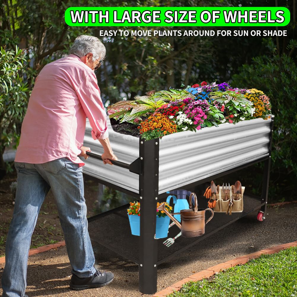 Megawodar Elevated Metal Raised Garden Bed, Large Outdoor Metal Planter Box Big Flower Plant Pot for Planting Flowers Vegetables and Herbs (Silver, Medium)
