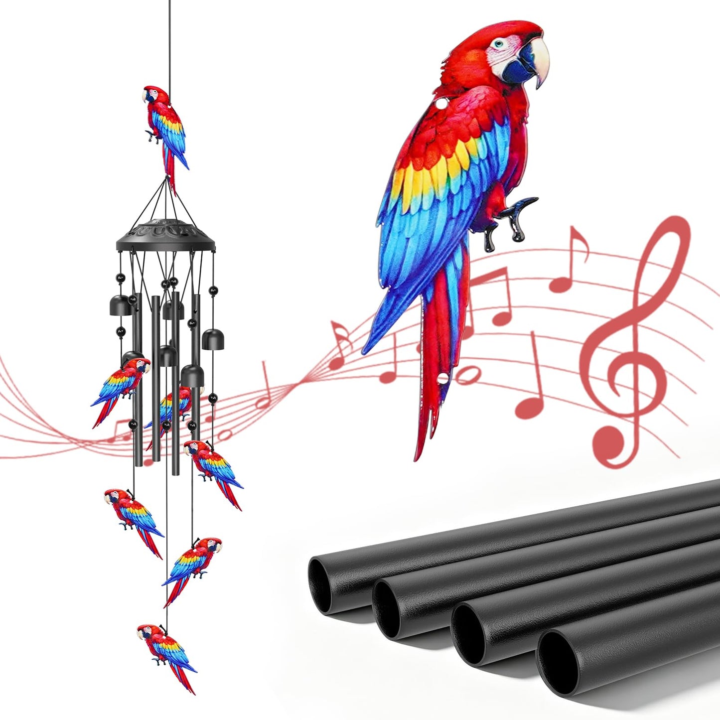 VeyFolzin.st 35" Wind Chimes for Outside, Hand-Tuned Aluminum Windchimes with 6 Bells & Parrot Decor, Rustproof Metal Chimes for Garden Patio Porch, Sympathy Memorial Gift for Mom Women(Parrot)