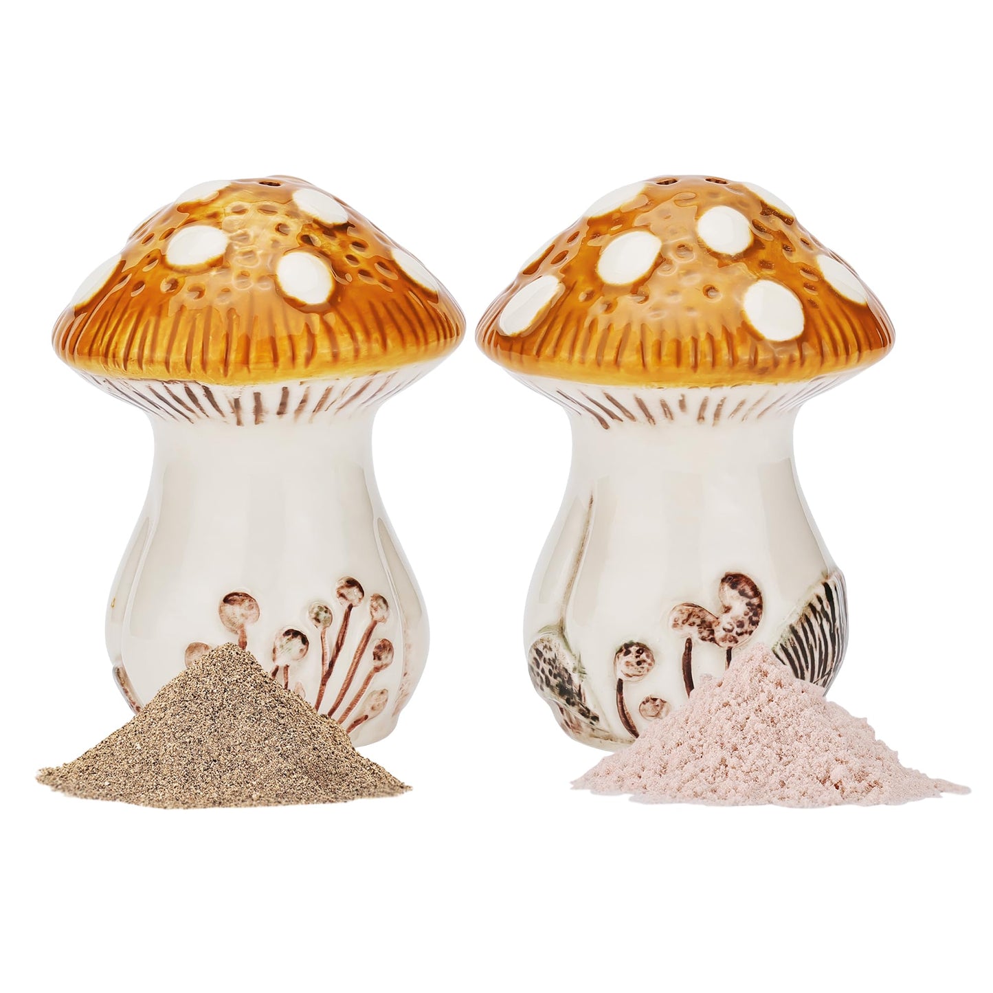 Fungi Fun Ceramic Mushroom Salt and Pepper Shakers Set – Cute and Decorative Salt and Pepper Shakers for Mushroom Kitchen Decor, Unique Hand-Painted Spice Containers for Table or Countertop