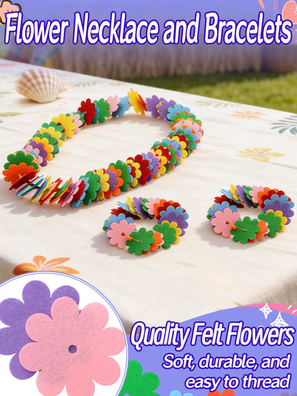 Cosweet Lei Making Craft Kit for Kids - Hawaiian Leis Bulk Makes 24 Flower Necklaces with 1000 Felt Flowers, Lei Craft Supplies for VBS, Classroom Activities & Luau Party Favors