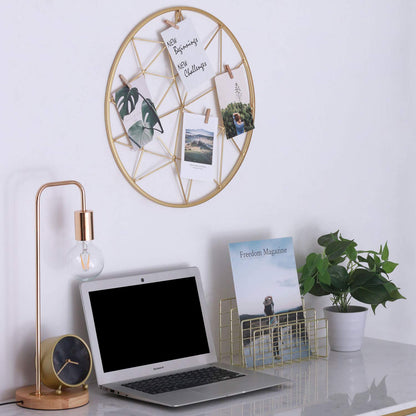Yamfurvo Round Wall Gird Panel, Hanging Display Stands, Multifunctional Wire Photo Momo Organizer & Shelves for storage, Decorative Wall Storage Organizer Rack, Gold