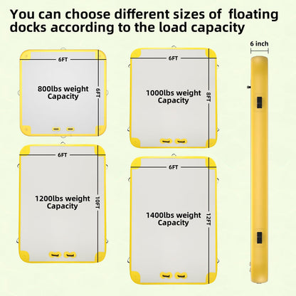 Inflatable Lake Float for Adults, GONFLABLE 12ft Air Floating Dock Platform-Raft for Pool & Beach (Yellow, 6x12 FT)