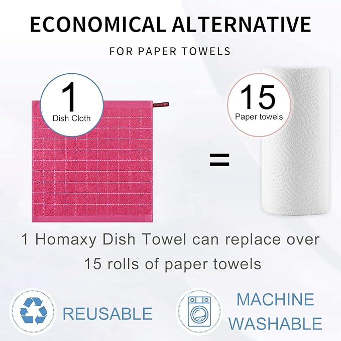 Homaxy 100% Cotton Terry Kitchen Dish Cloths, Ultra Soft and Absorbent Dish