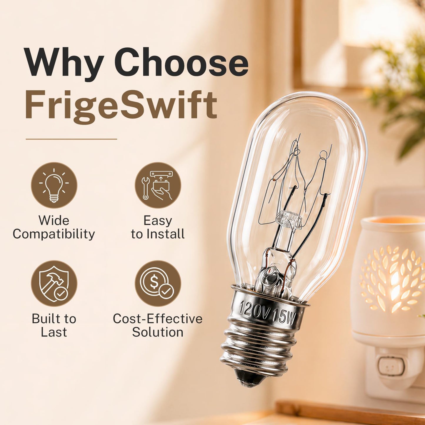 FRIGESWIFT Salt Lamp Bulb 15W, E12 T20 Candelabra Base Bulb for Himalayan Salt Lamps, Wax Warmers, Night Lights & Bathroom Lights, 120V 2700K Clear Glass - Pack of 14