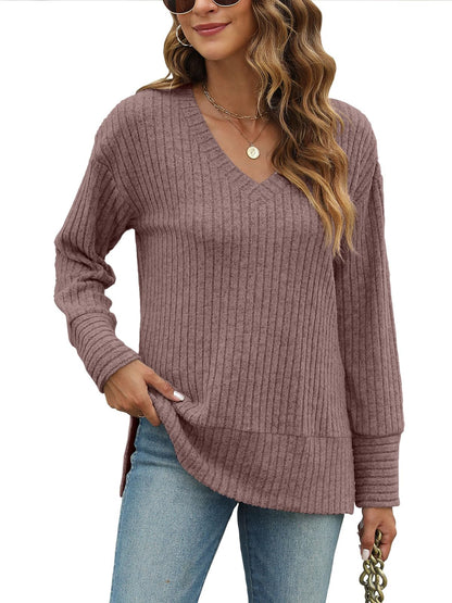 JomeDesign Womens Sweaters Long Sleeve V Neck Shirts Loose Casual Fashion Tops