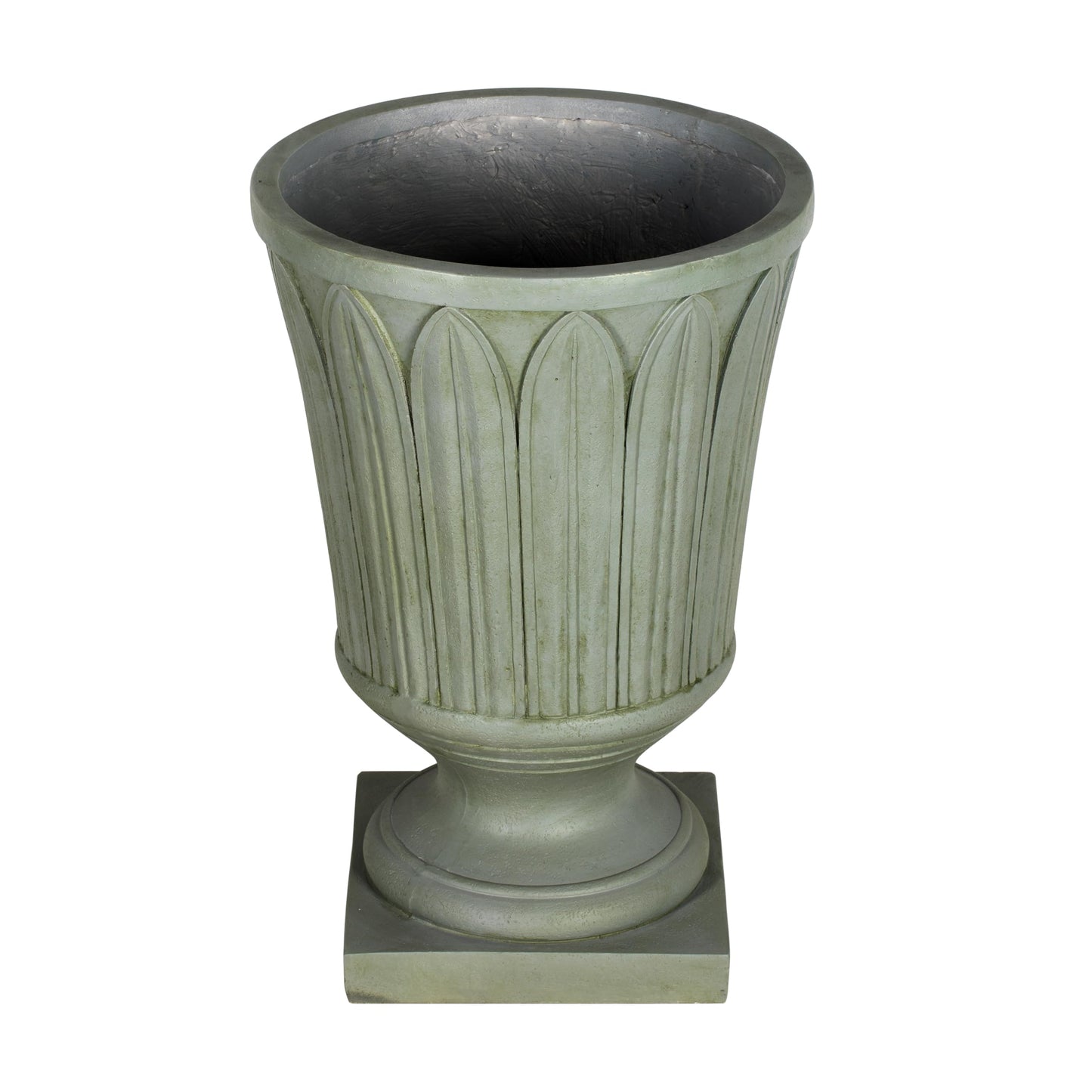 Merax 22.44" H Classical Embossed Leaf Pedestal Urn Planter Weather-Resistant MGO Outdoor Flower Pot for Garden Patio and Front Porch Entrance,Antique Mossy Grey