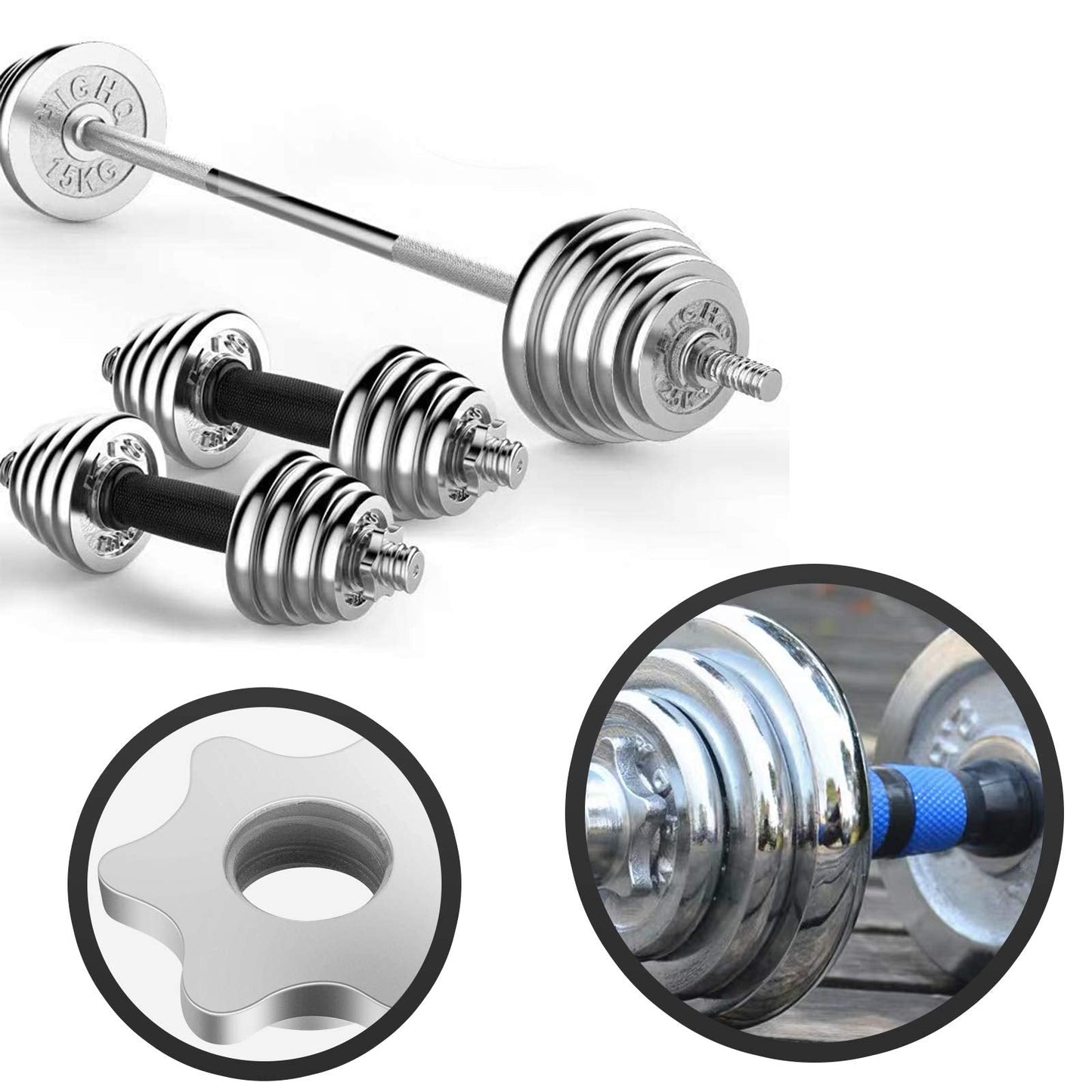 Lamoutor 2Pcs Anti-Slip Hex Nut 25mm Collar Screw for Barbell Dumbbell Weight Lifting (Silver 2pcs)