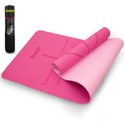 Robust Non-Slip Yoga Mat with Strap, 1/4" Thick TPE Eco-Friendly Workout Mat for Yoga with Position Lines and Texture Surface, Gym Mat for Women, Men, Pilates and Exercises Anti-Tear Sweat-Proof Exercise Mat
