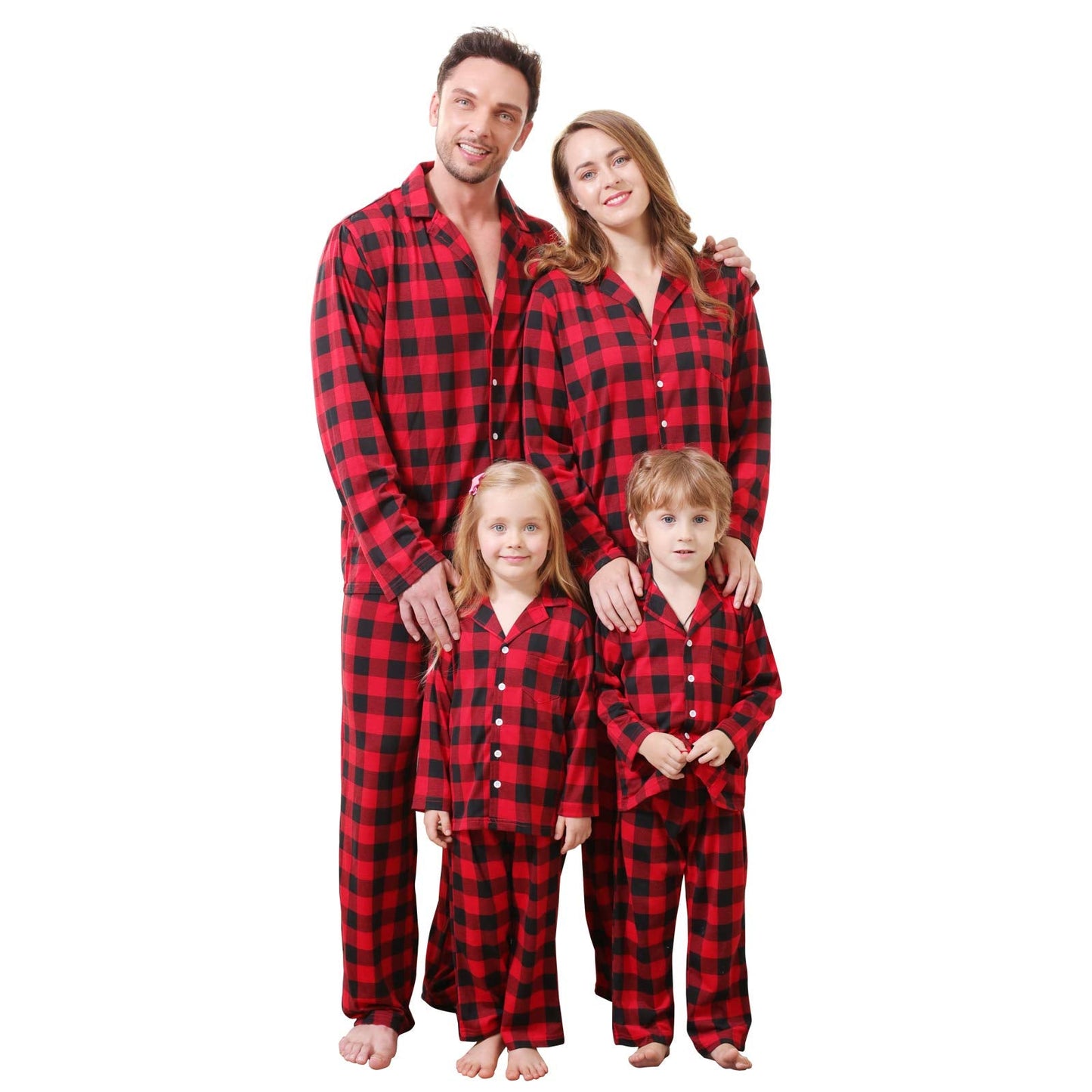CARETOO Matching Family Pajamas Sets Long Sleeve Christmas Reindeer Plaid Pjs Striped Kids Holiday Sleepwear Homewear (Red, Medium/Women's)