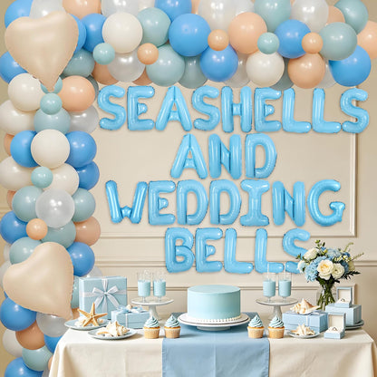 SHADOAMP Seashells and Wedding Bells Decor, Coastal Bachelorette Party Decorations - Balloon Garland Kit with Bride to Be Sash Foil Balloons Fringe Curtain for Beach Theme Bridal Shower Supplies
