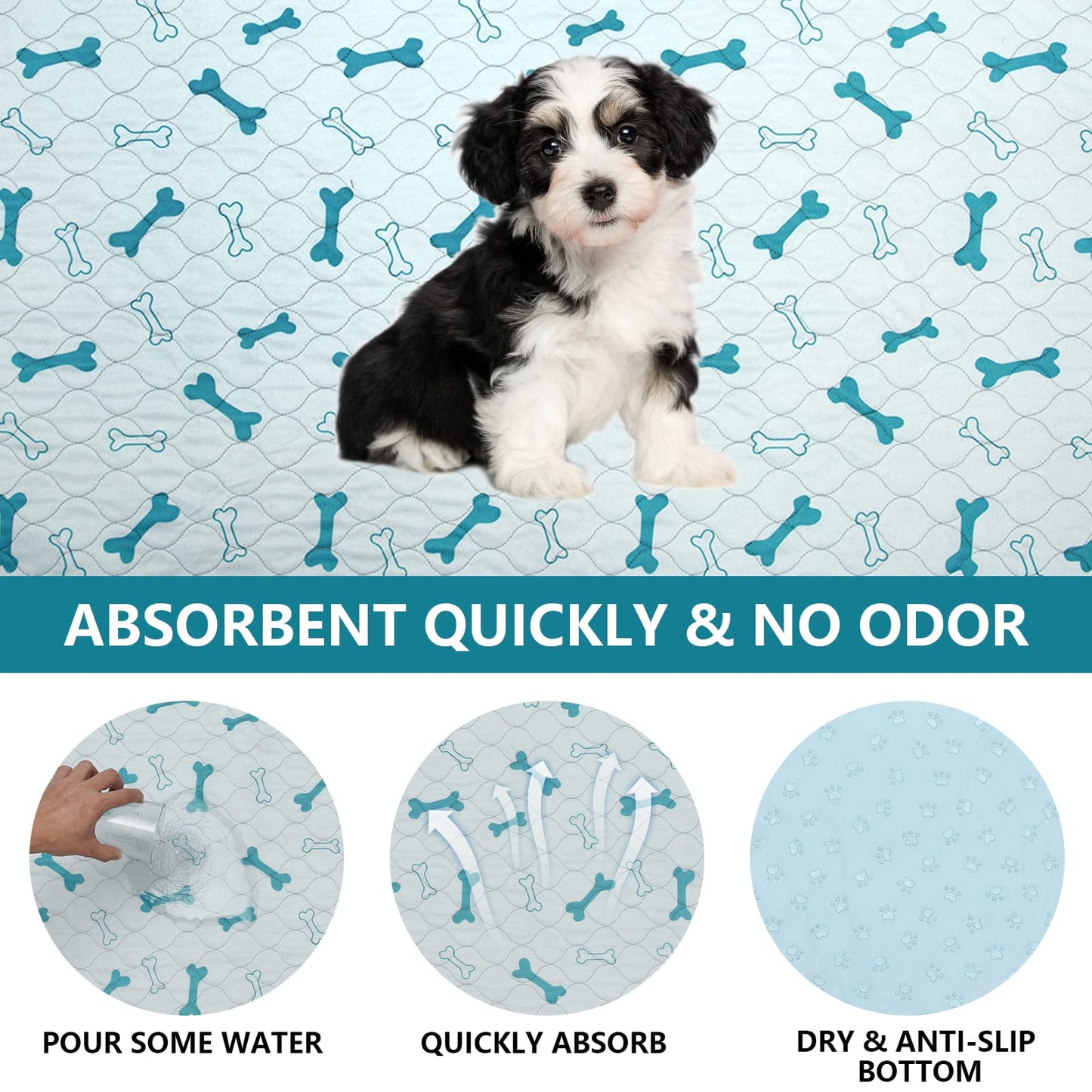 Geyecete Washable Dog Pee Pads (2pack) of Premium Pee Pads for Dogs, Waterproof Whelping Pads, Reusable Dog Training Pads, Travel Pet Pee Pads! Puppy Training pads L--Blue-Square
