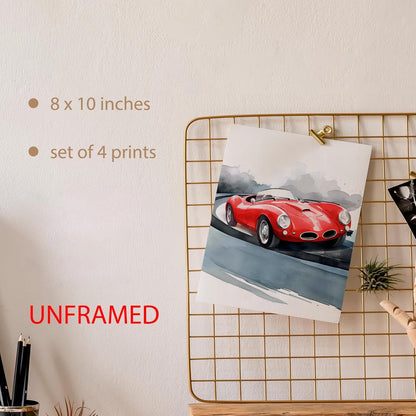 Modern Car Posters Classic Supercar Wall Art Prints, Cool Racing Ferrari Lamborghini McLaren Pagani Canvas Posters for Man Cave Boys Room Wall Decor, Sports Car Art Prints, Set of 4 (8"x10" Unframed)