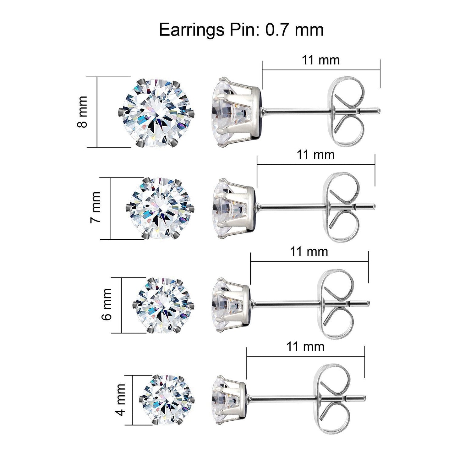 JewelrieShop Earrings for Women Studs Set Stainless Steel CZ Earing Hypoallergenic Multiple Piercing Ear Stud (8 pairs,4-8mm,White,Pink CZ)