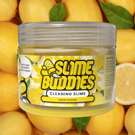 Slime Buddies Car Cleaning Gel Putty - Lemon Scented Interior Detailing Tool for Cup Holders, Air Vents & Keyboard - Reusable Auto Detailing Accessories - Dust Remover Goop - Gifts for Men Women