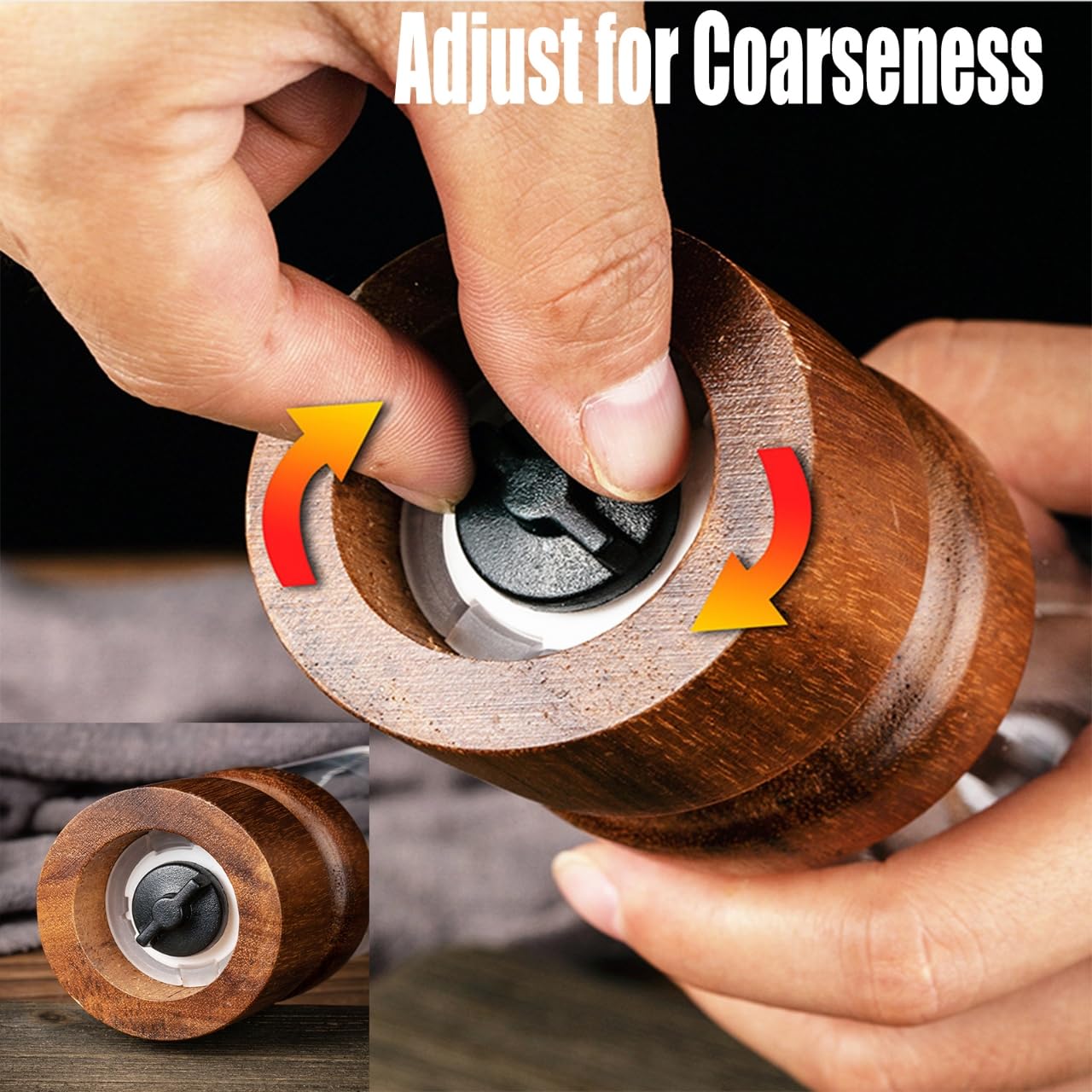 Wooden Pepper Grinder Acacia Wood Manual Mill, 7 inch, Adjustable Coarseness, Kitchen Spice Grinding Tool