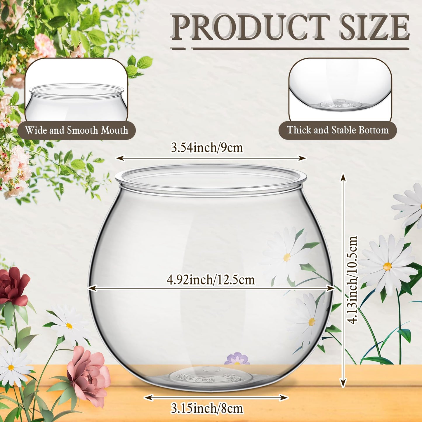 FoldTier 8 Pcs Plastic Fish Bowls for Centerpieces 27 oz Clear Fish Bowl for Drinks Unbreakable Heavy Duty Round Vase for Table Centerpieces Wedding Event Home Decor