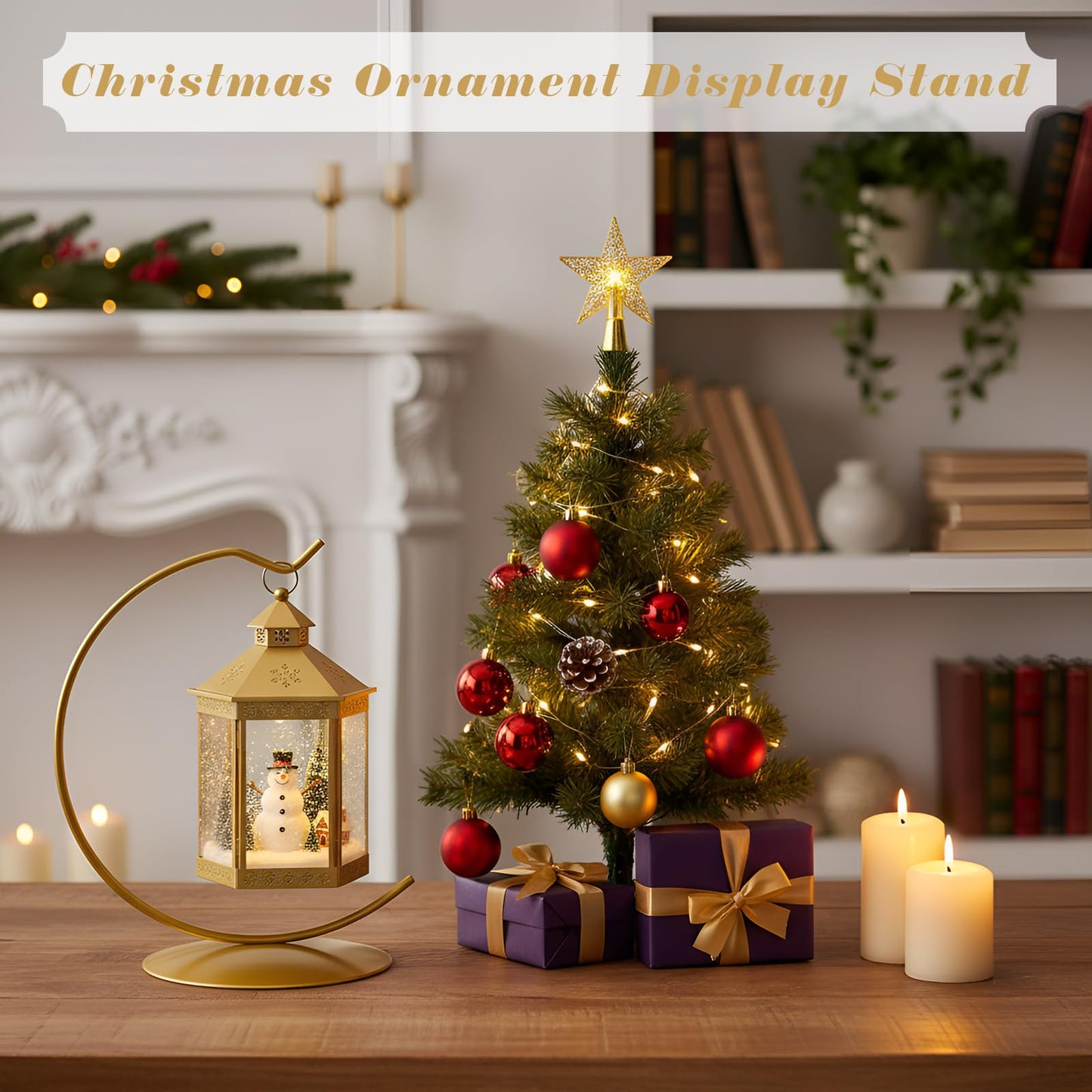Otoolling 2 Pcs Ornament Display Stand Holder 6 Inch Tall Iron Round Christmas Air Plant Terrariums Holder Hook Crystal Witch Ball Hanging Stand for Glass Ball Christmas Wedding Home Decor (Gold)